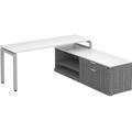 Elements L-Shape Workstation 71" x 72" x 30"D with Storage Credenza - White Top and Newport Grey Base with Silver Legs