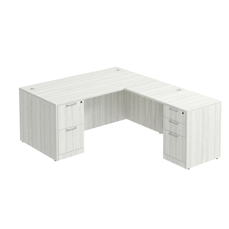Classic L-Shape Desk 77" x 66" with 2 Full Pedestals - Silver Birch