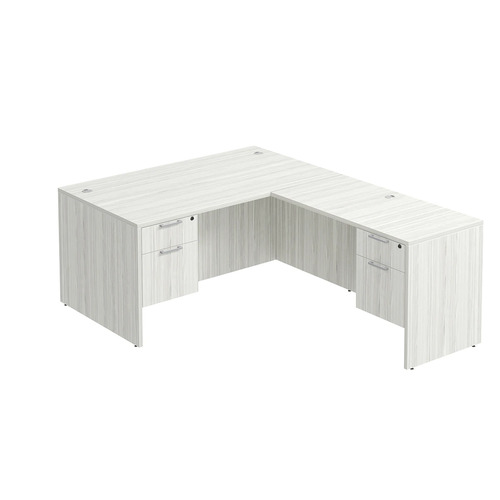 Classic L-Shape Desk 77" x 60" with 2 Box/File Pedestals - Silver Birch