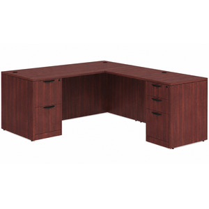 CLALD1036- Classic L-Shape Desk 60" W x 30" D with 47" Return and 2 Full Pedestals- Mahogany