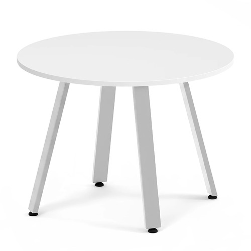Signature Round Meeting Table 42" - White with Silver Metal Legs