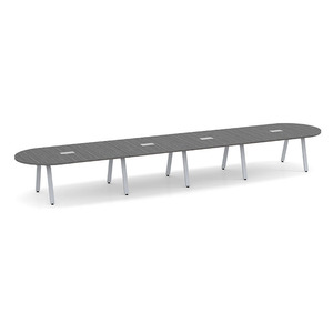 20ft Racetrack, Signature Conference Table: Silver Metal Base, Newport Gray Top
