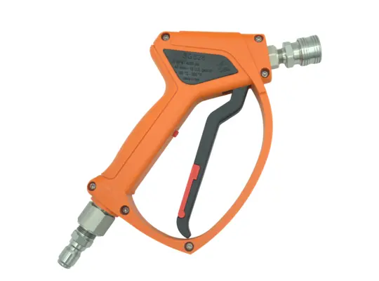 MTM Hydro SGS28 Orange Spray Gun, 4000 PSI, 12 GPM, Live Swivel, SS PRIMA Fittings Installed