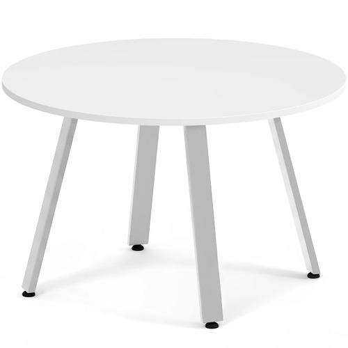 Signature Round Meeting Table 48" - White with Silver Metal Legs