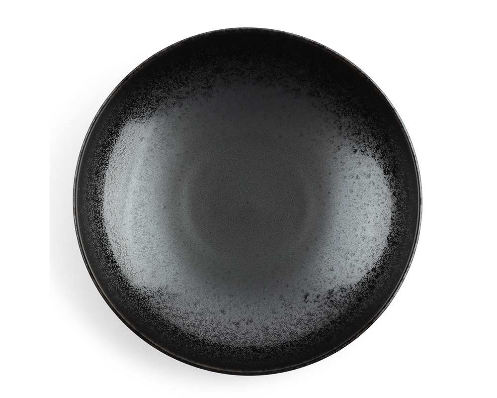 Bowl Serving 11.25" Silver Black Granite