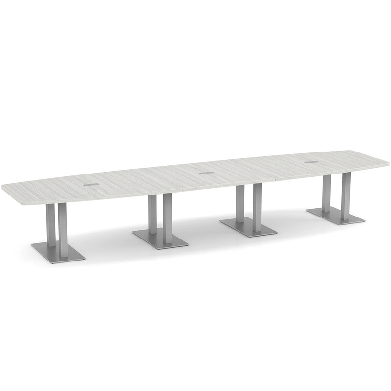 Boat-Shape Conference Table 16 Ft with Palmer Brushed Double Base - Silver Birch