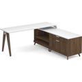 Signature L-Shape Desk 71" x 72" - White Top and Modern Walnut Base and Legs with Silver Hardware