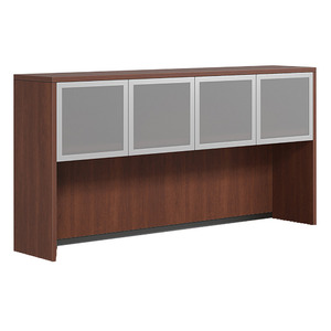 CLAHU1004- Hutch with 4 Silver Frame Glass Doors- Cherry/Silver Glass
