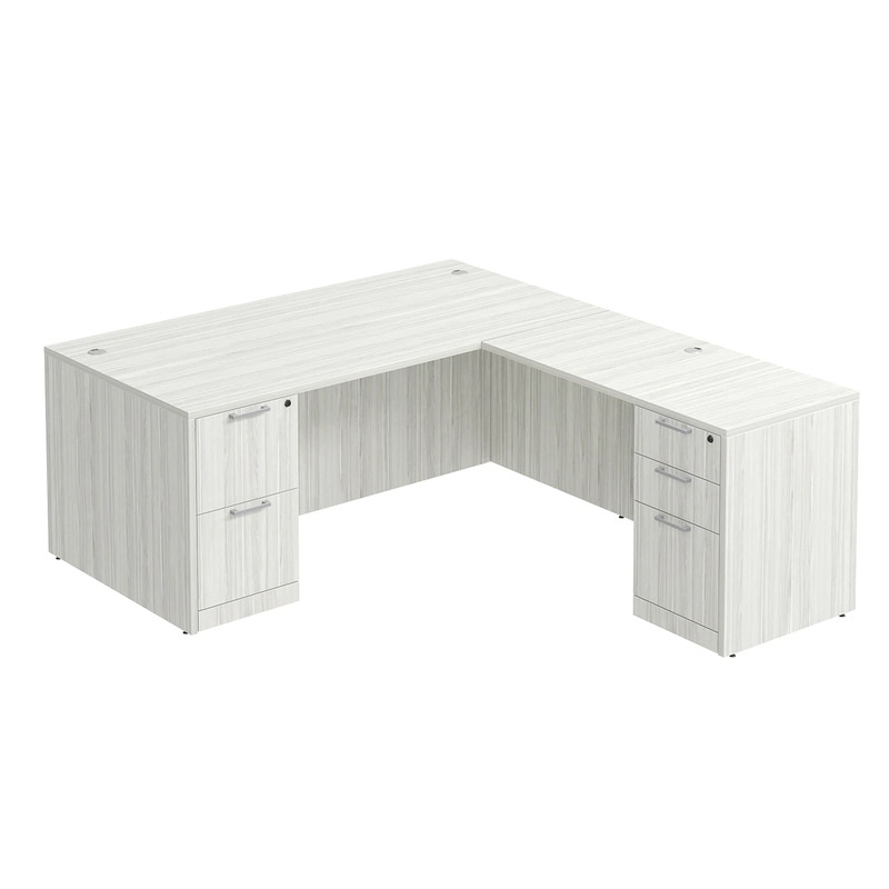 Classic L-Shape Desk 77" x 71" with 2 Full Pedestals - Silver Birch