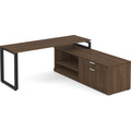 Encore L-Shape Desk 71" x 72" with Personal Storage and Bookcase Credenza - Modern Walnut