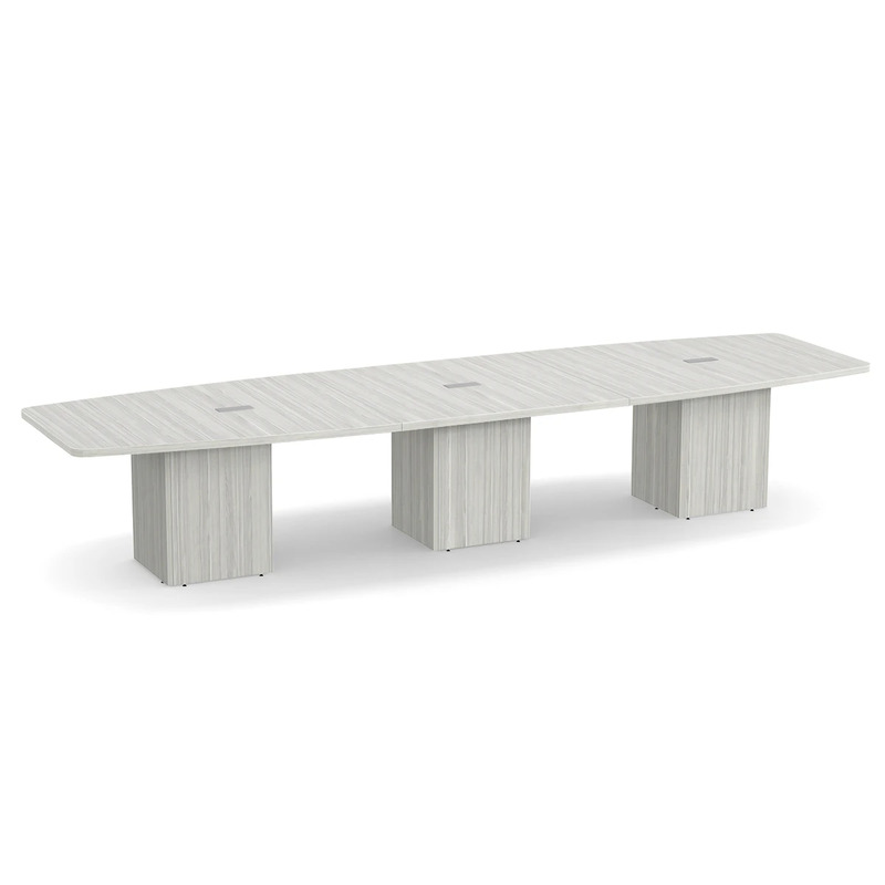 Boat-Shape Conference Table 14 Ft with Cube Base - Silver Birch