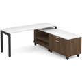 Elements L-Shape Workstation 71" x 72" x 24"D with Personal Storage Credenza - Modern Walnut with White Top and Black Legs