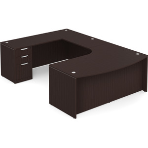 CLAUD1012L- Left-Handed Classic U-Shape Bowfront Executive Workstation 71" W x 107" D with Box/Box/File Pedestal- Espresso