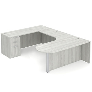 CLAUD2007L- Left-Handed Classic U-Shape Bullet Executive Workstation 71" W x 101" D with Box/Box/File Pedestal- Silver Birch/Silver