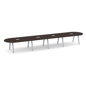 20ft Racetrack, Signature Conference Table: Silver Metal Base, Espresso Top