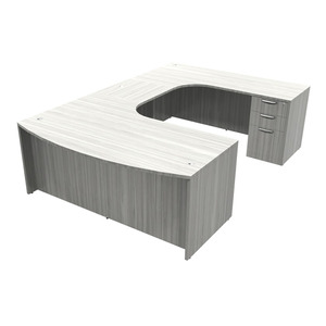 CLAUD1009R- Right-handed Classic U-Shape Bowfront Executive Workstation 71" W x 108" D with Box/Box/File Pedestal- Silver Birch