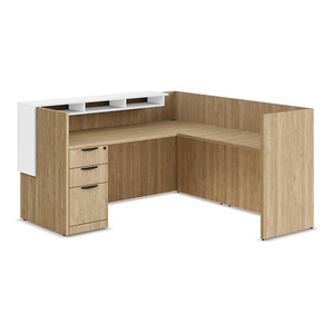 CLALD1056NAPNWHT, 73"x72" L Shape Reception Station with Deluxe Transaction Top - Aspen