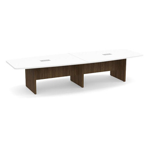 12ft Boat Shape, slab base Conference Table: WHITE TOP MODERN WALNUT BASE 