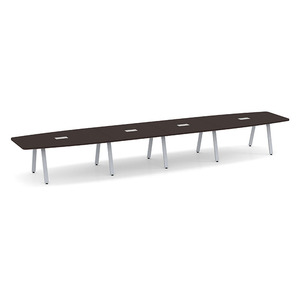 20ft Boat Shape, Signature Conference Table: Silver Metal Base, Espresso Top