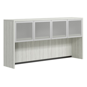 CLAHU1004- Hutch with 4 Silver Frame Glass Doors- Silver Birch/Silver Glass