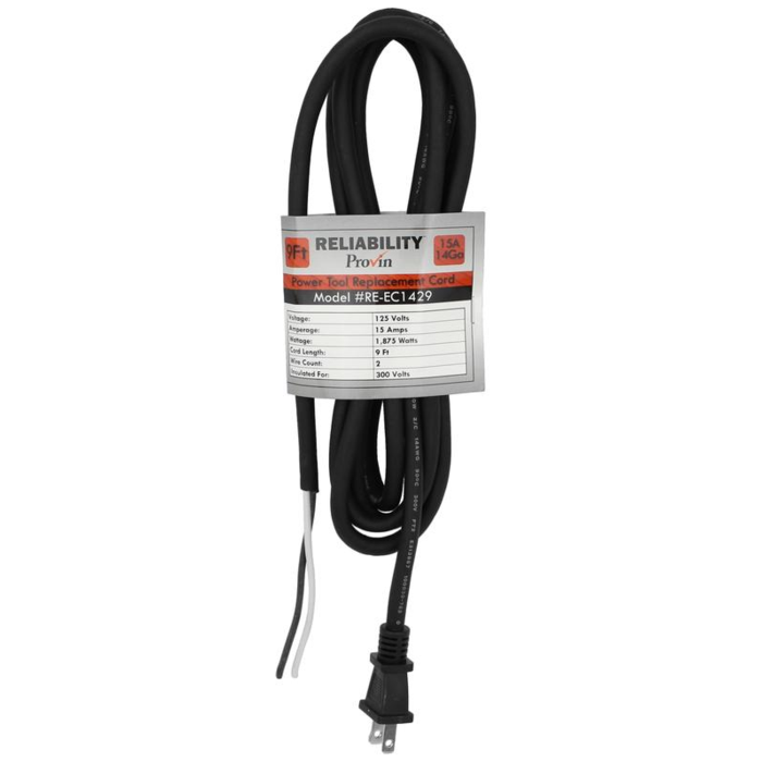 Replacement Power Tool Cord (14GA, 2 Wire, 9 Ft)