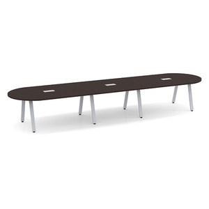 16ft Racetrack, Signature Conference Table: Silver Metal Base, Espresso Top