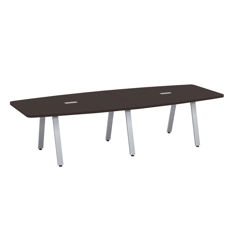Signature Boat-Shape Conference Table 10 Foot - Espresso with Silver Metal Legs