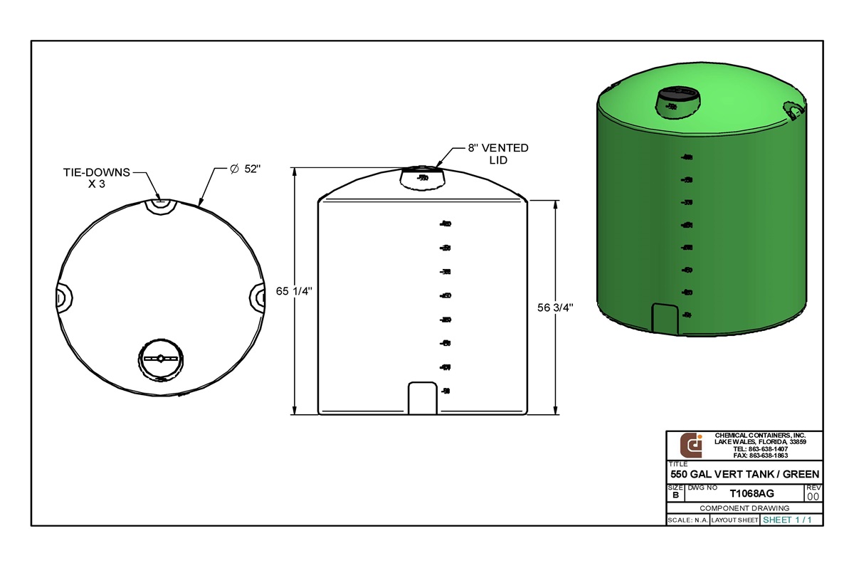 CCI 550 Gallon Polyethylene Vertical Storage Tank 52" D x 66" H