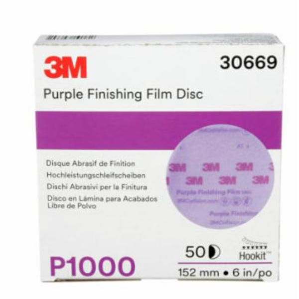 3M™ Hookit™ Purple Finishing Film Abrasive Disc, 6 in, P1000, 50 discs per carton