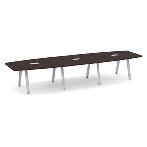 14ft Boat Shape, Signature Conference Table: Silver Metal Base, Espresso Top