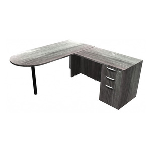 CLALD1016- L-Shaped Bullet Desk 66" W x 30" D with 42" Return and Box/Box/File Pedestal- Newport Gray/Black