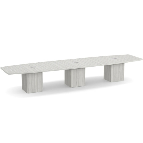 Boat-Shape Conference Table 16 Ft with Cube Base - Silver Birch