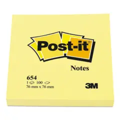 654 3M 3 X 3" CANARY YELLOW POST IT NOTES, 100/PAD 12 PADS/PACK