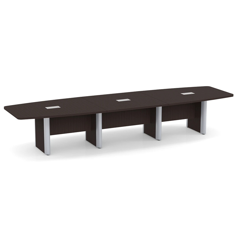Classic Plus Boat-Shape Conference Table 14 Ft - Espresso with Silver Metal Accents (3 Small Grommets)