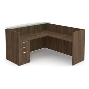 CLALD1053NMWNMWN, 71"x78" L Shape Reception Station with Glass Transaction Top - Modern Walnut