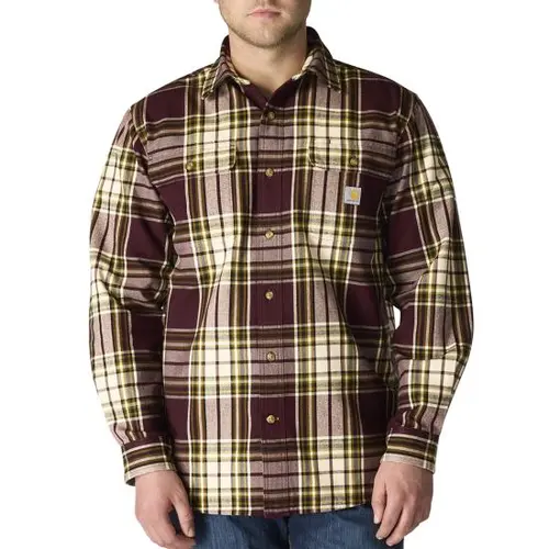 CARHARTT 107013 - Loose Fit Heavyweight Flannel Long-Sleeve Plaid Shirt - Port