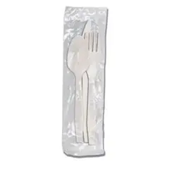 WHITE CUTLERY KIT, MEDIUM WEIGHT SPOON FORK KNIFE SALT & PEPPER WRAPPED, 250/CS BWK6KITMW