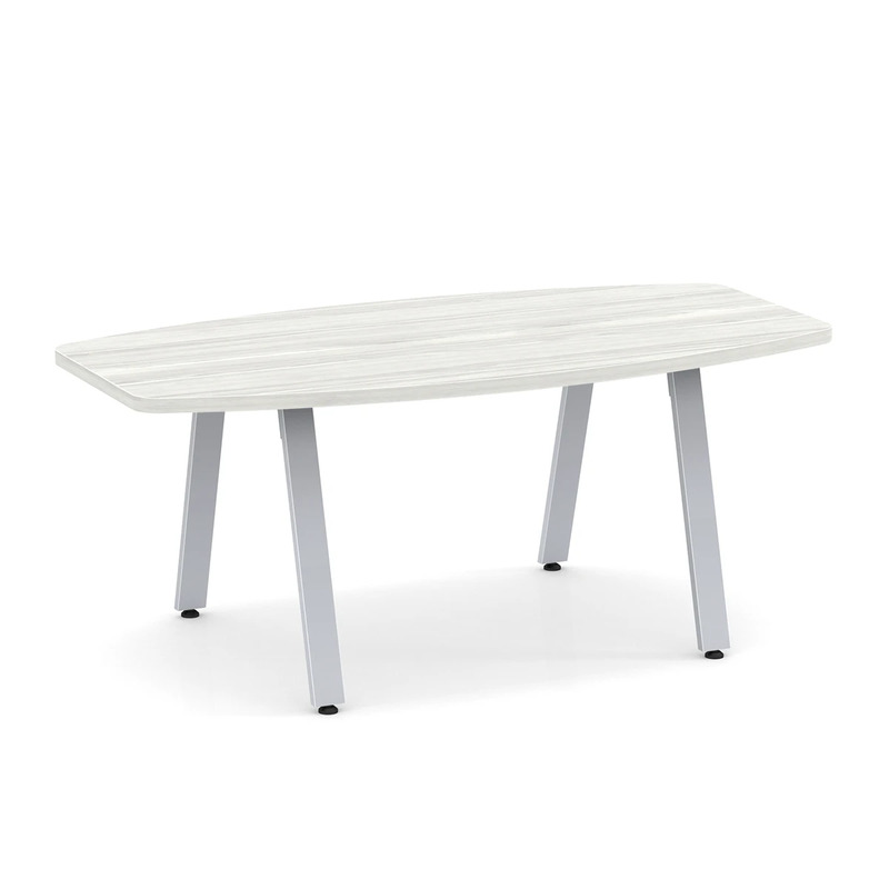 Signature Boat-Shape Conference Table 6 Ft - Silver Birch with Silver Metal Legs