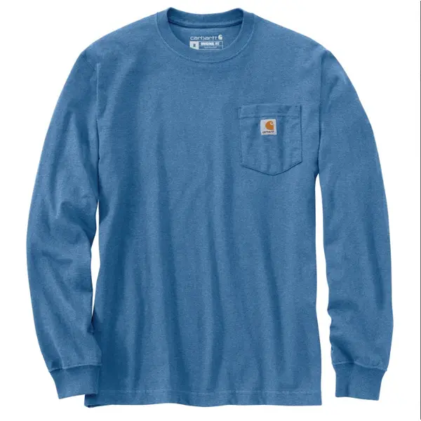 CARHARTT K126 - Loose Fit Heavyweight Long-Sleeve Pocket T-Shirt - Deep Workwear Blue Heather