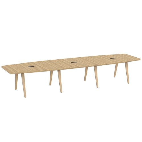 Signature Boat-Shape Conference Table 14 Foot - Aspen with Natural Oak Wood Legs