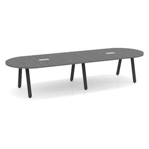 12ft Racetrack, Signature Conference Table: Black Metal Base, Newport Gray Top
