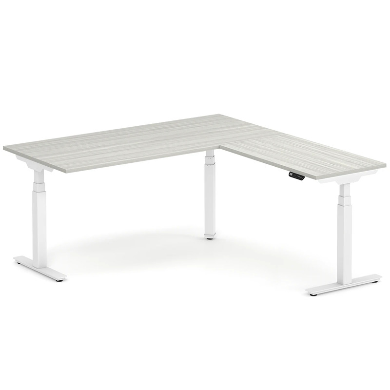 Enhance Electric Height-Adjustable L-Shape Desk 72" X 72" - Silver Birch with White Base