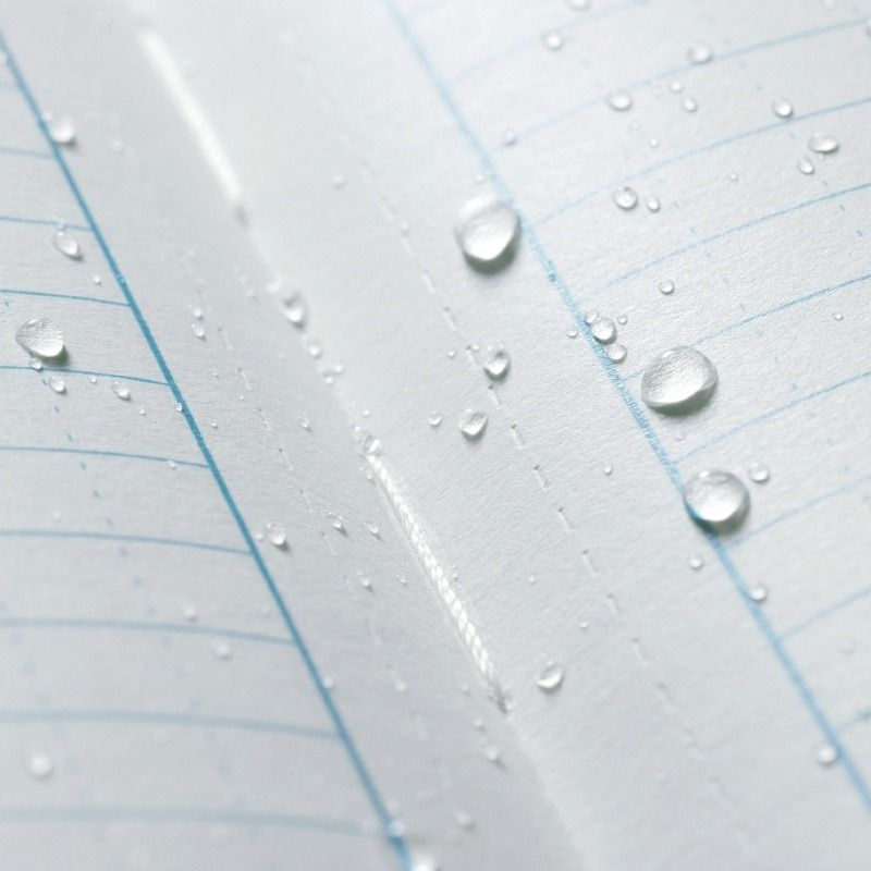 sewn-in pages with water drops