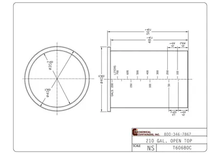 210 Gallon Polyethylene Open Top Cylindrical Tank and Cover, 36" x 48"