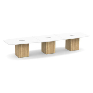 14ft Boat Shape, cube base Conference Table: WHITE TOP ASPEN BASE 