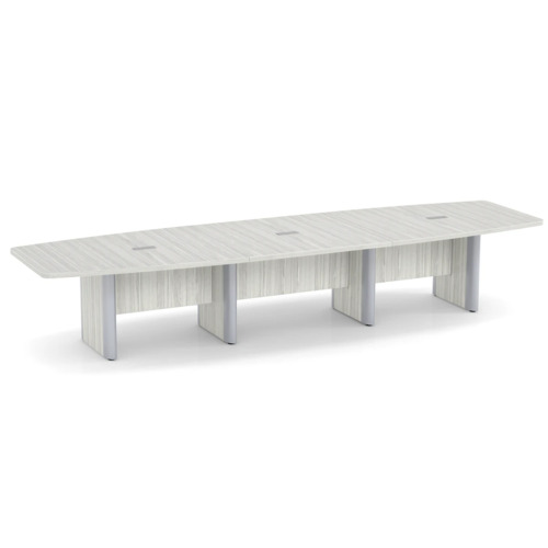 Classic Plus Boat-Shape Conference Table 14 Ft - Silver Birch with Silver Metal Accents (3 Small Grommets)