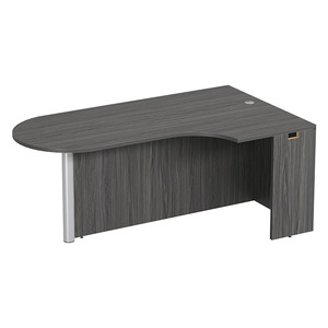 PL133R CORNER EXT. BULLET DESK w/POST - RIGHT- Coastal Grey & Silver