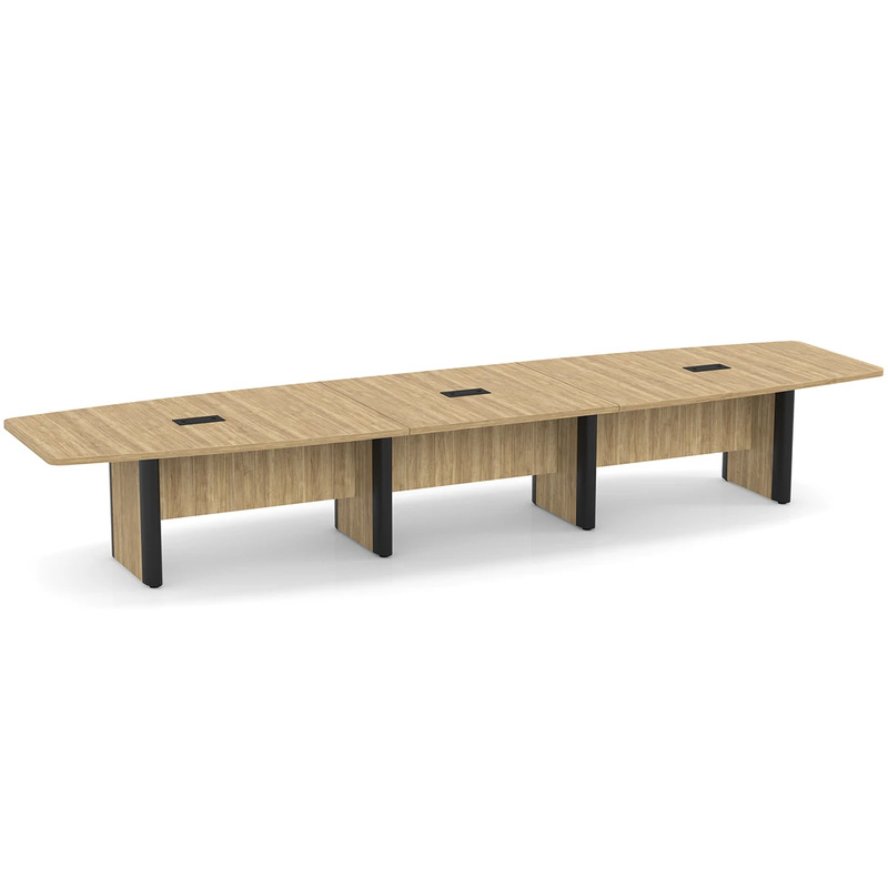 Classic Plus Boat-Shape Conference Table 16 Ft - Aspen with Black Metal Accents (3 Small Grommets)
