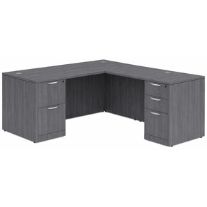 CLALD2040- Classic L-Shape Desk 66" W x 30" D with 42" Return and 2 Full Pedestals- Coastal Gray