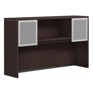 CLAHU3002- Hutch with 2 Silver Frame Glass Doors- Espresso/Silver Glass